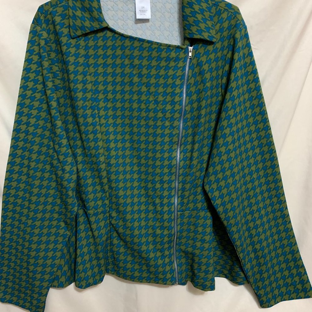 NEW Zipped MOTO Blazer Olive/Blue Size 2x (20W/22W)